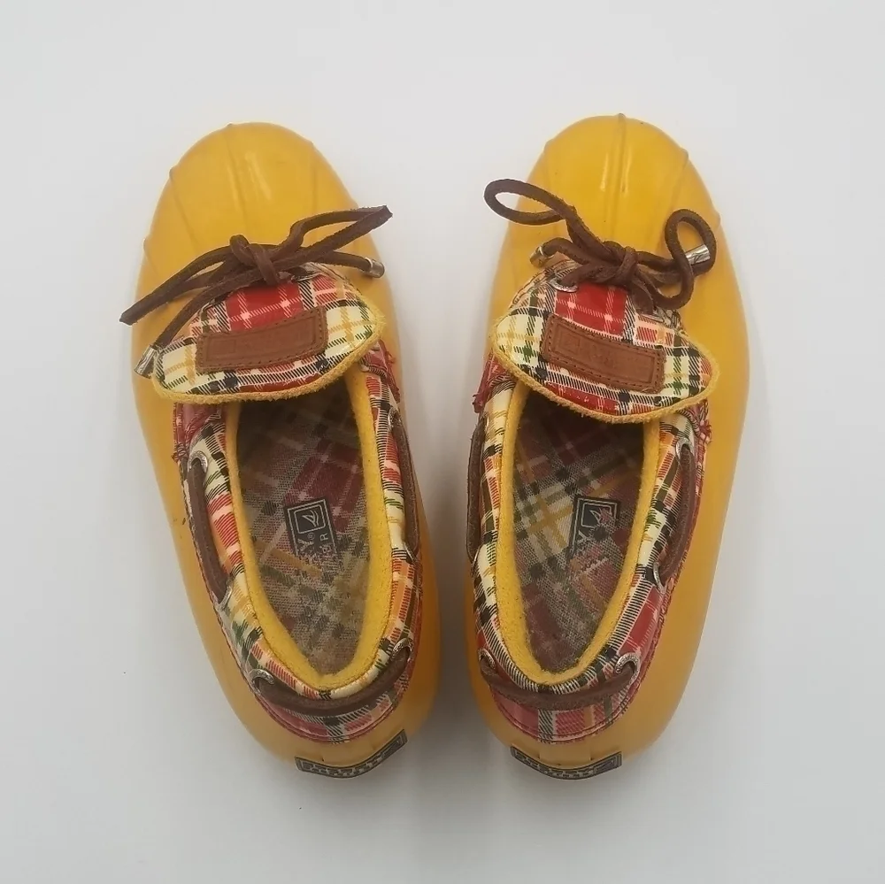 Sperry Lined Yellow Plaid Duck Boots 6 Women